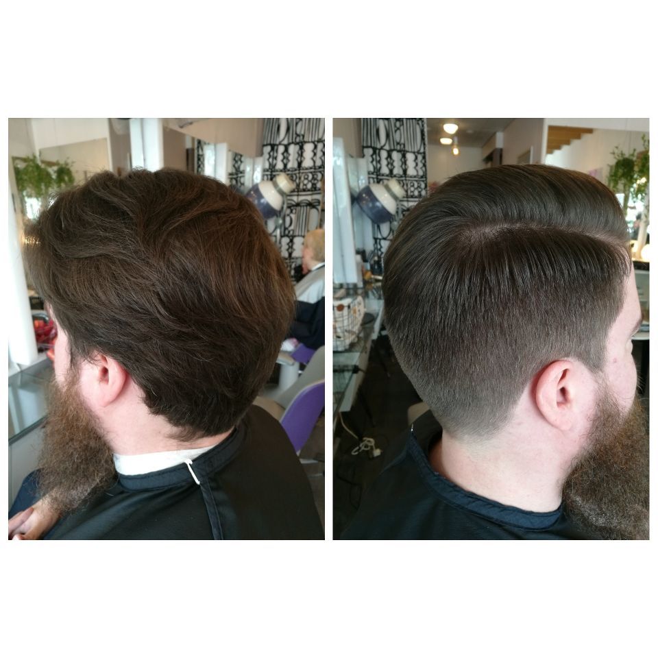 Ennen ja jälkeen -kuva miehen hiusten leikkuusta